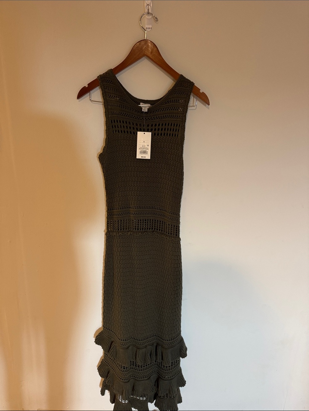 a new day Olive Crochet Maxi Dress with Ruffled Hem